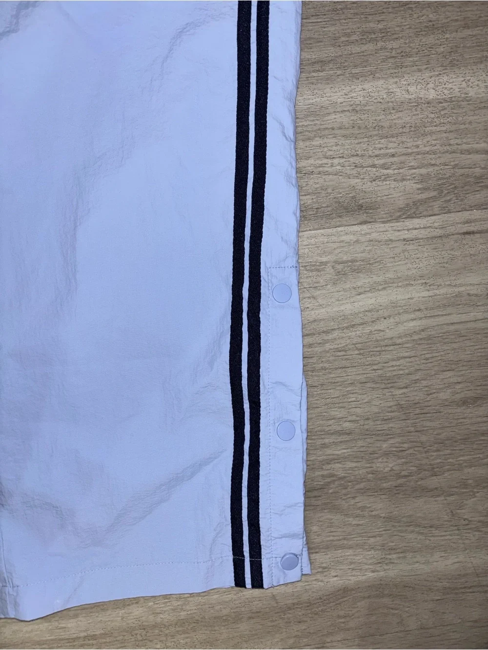No Boundaries White Track Pants with Black Side Stripes and Snap Buttons